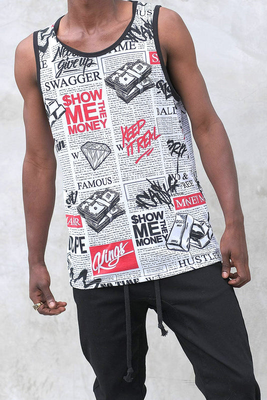 Men's Newspaper Print Graphic Tank Top