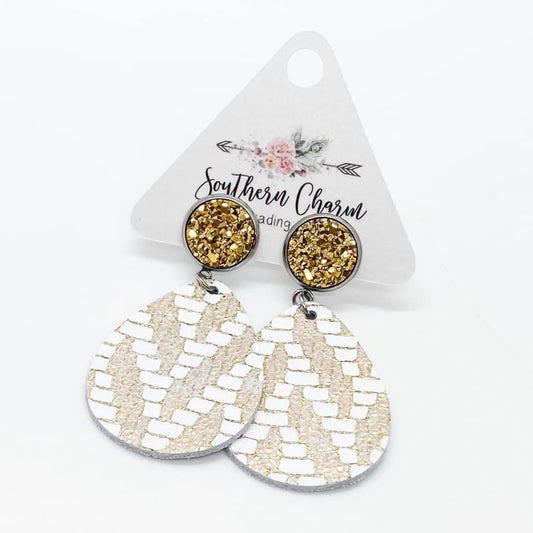 Metallic Chevron Dangle Earrings - Gold