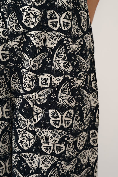 Ara - Cotton Dungarees in Black & White Butterfly Print