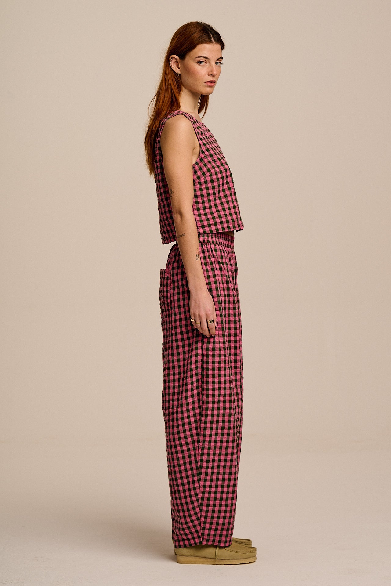 Arden - Cotton Shell Top in Pink & Green Check