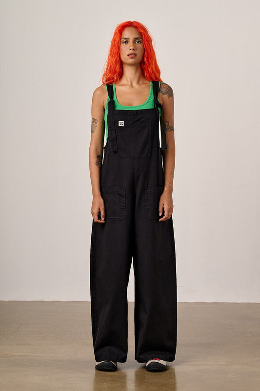 Arlo - Cotton Wide Leg Dungarees in Black
