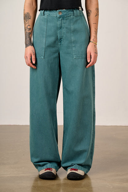 Delores - Wide Leg Denim Jeans in Pagoda Blue