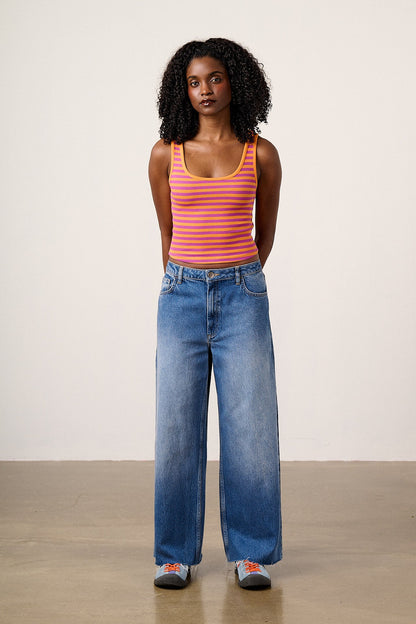 Eden - Cotton Ribbed Vest in Orange & Purple Stripe