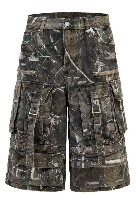 Men's Utility Forest Camo Print Baggy Cargo Shorts
