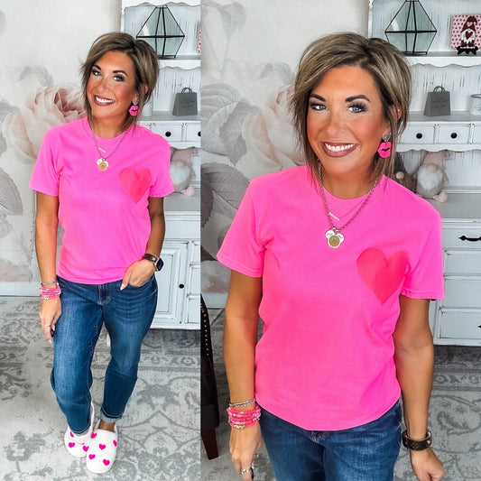 Neon Pink Puffy Heart Graphic Tee