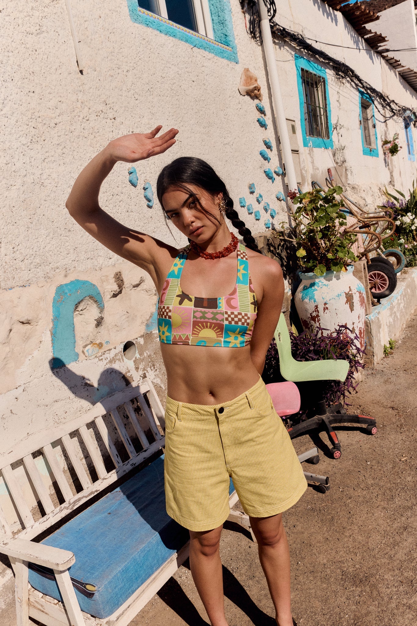 Morella - Racerback Bikini Top in Coastal Tile