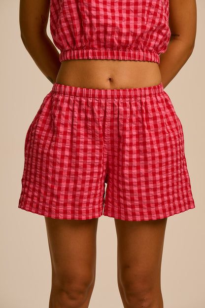 Popan - Cotton Shorts in Pink & Red Check