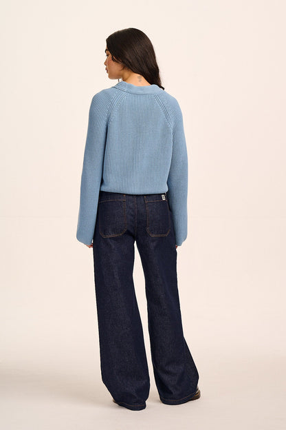 Robyn - V-Neck Cotton Cardigan in Sky Blue