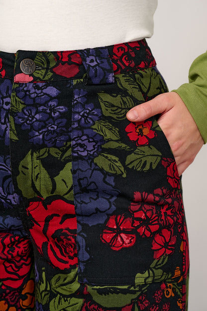 Delores - Wide Leg Cotton Jeans in Maria Print