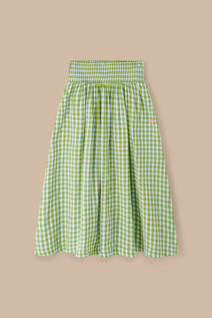 Sofiya - Midi Skirt in Green & White Tulip Gingham