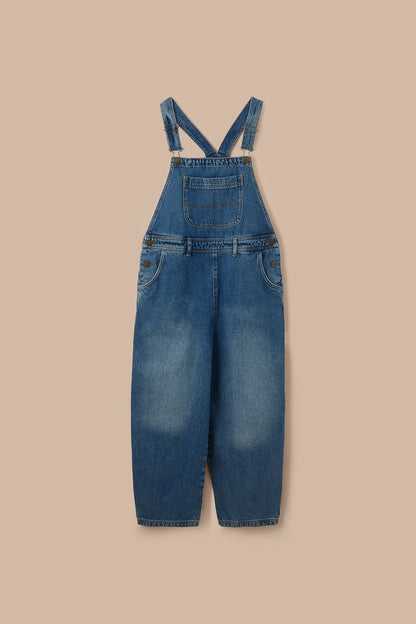 Toluca - Denim Barrel Leg Dungarees in Vintage Wash