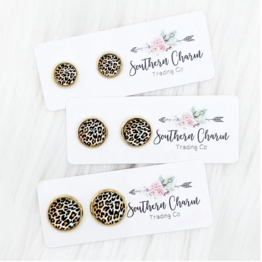 Mini Golden Leopard in Gold Stud Earrings