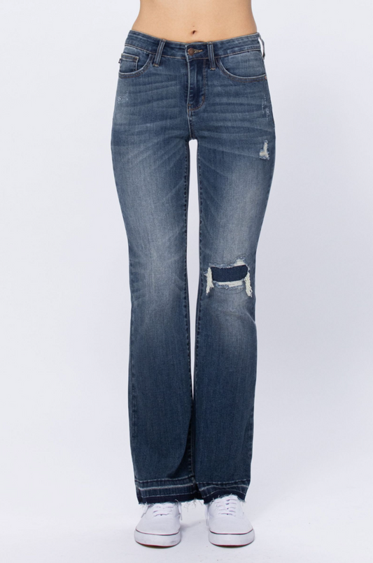 Judy Blue Knee Destroyed Patch Bootcut Jeans