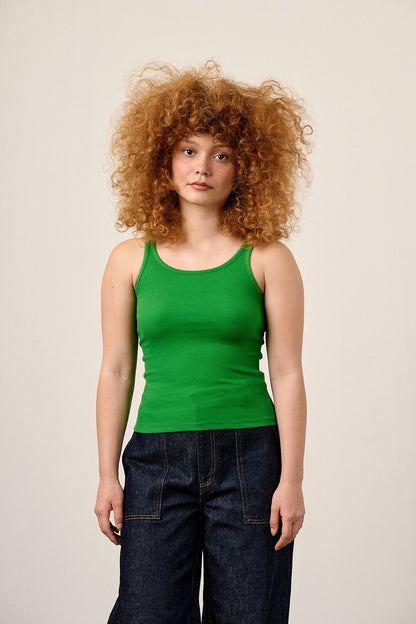Tully - Cotton Strappy Vest in Green