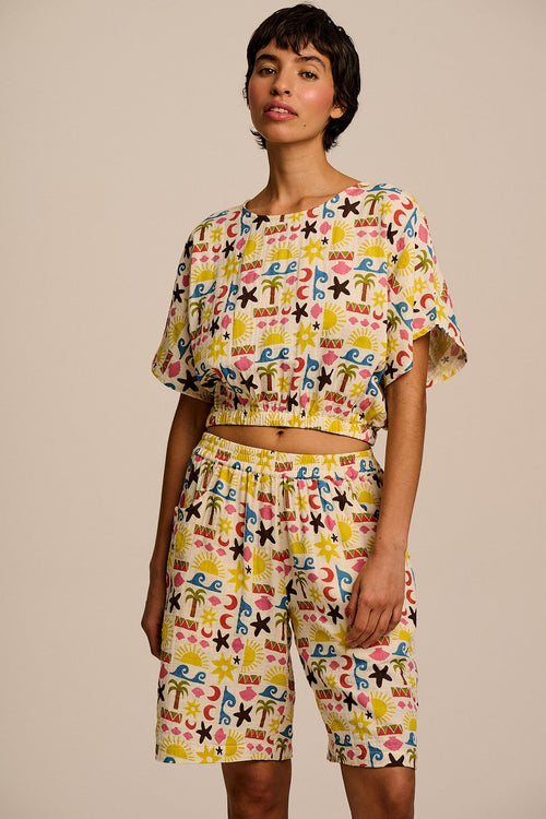 Zamora - Cotton Top in Coastal Beach Tile Print