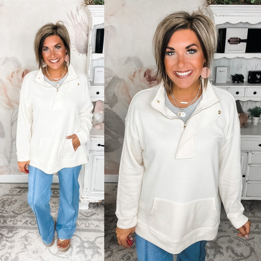Let's Hang Half Zip Pullover - Cream
