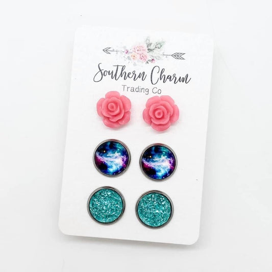 Mystic Rose Triplet Earrings