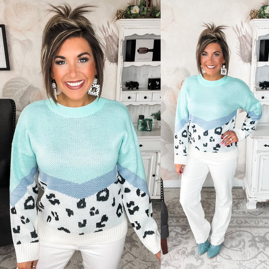 In Your Head Animal Print Sweater - Mint