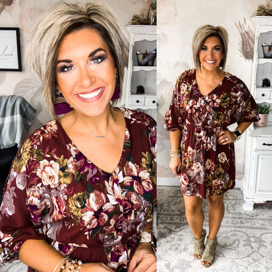 Made For You Floral Dress - Burgundy